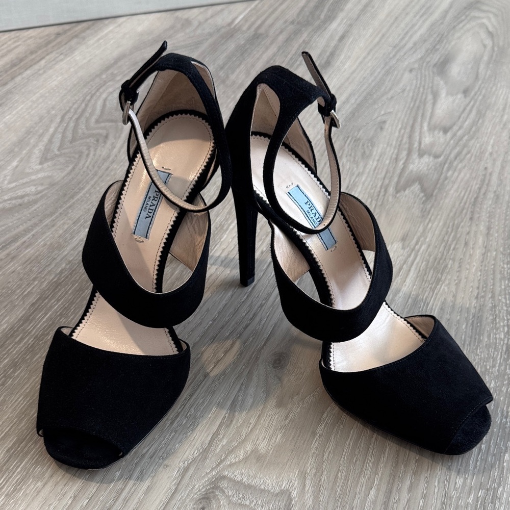Prada. Elegant Black Strappy Heels size 39 ½.